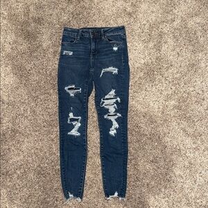 American Eagle Outfitters Dark Blue Distressed Skinny Jeans